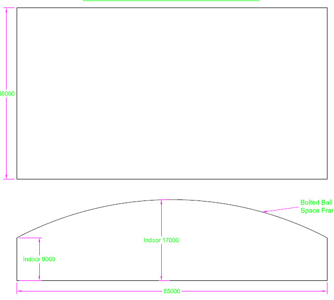 文昌跨度65米，拱高8米网架
